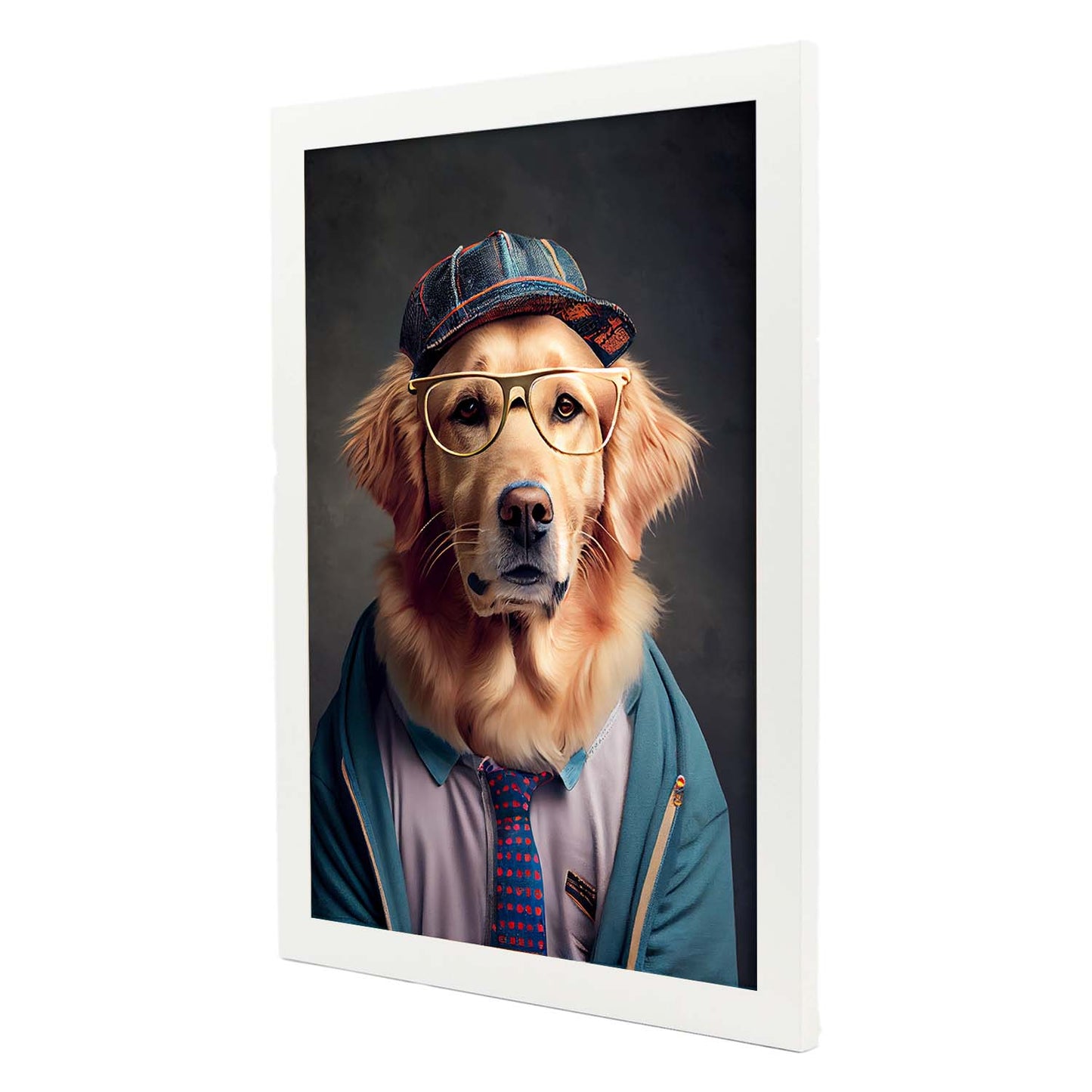 Nacnic Lámina Golden retriever Sociable en estilo Fotografía a todo color. Divertidas ilustraciones realistas de animales con ropa humana. Diseño y Decoración de Interiores.-Artwork-Nacnic-Nacnic Estudio SL