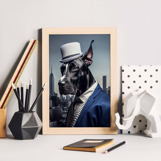 Nacnic Lámina Gran danés Responsable en estilo Fotografía a todo color. Divertidas ilustraciones realistas de animales con ropa humana. Diseño y Decoración de Interiores.-Artwork-Nacnic-Nacnic Estudio SL