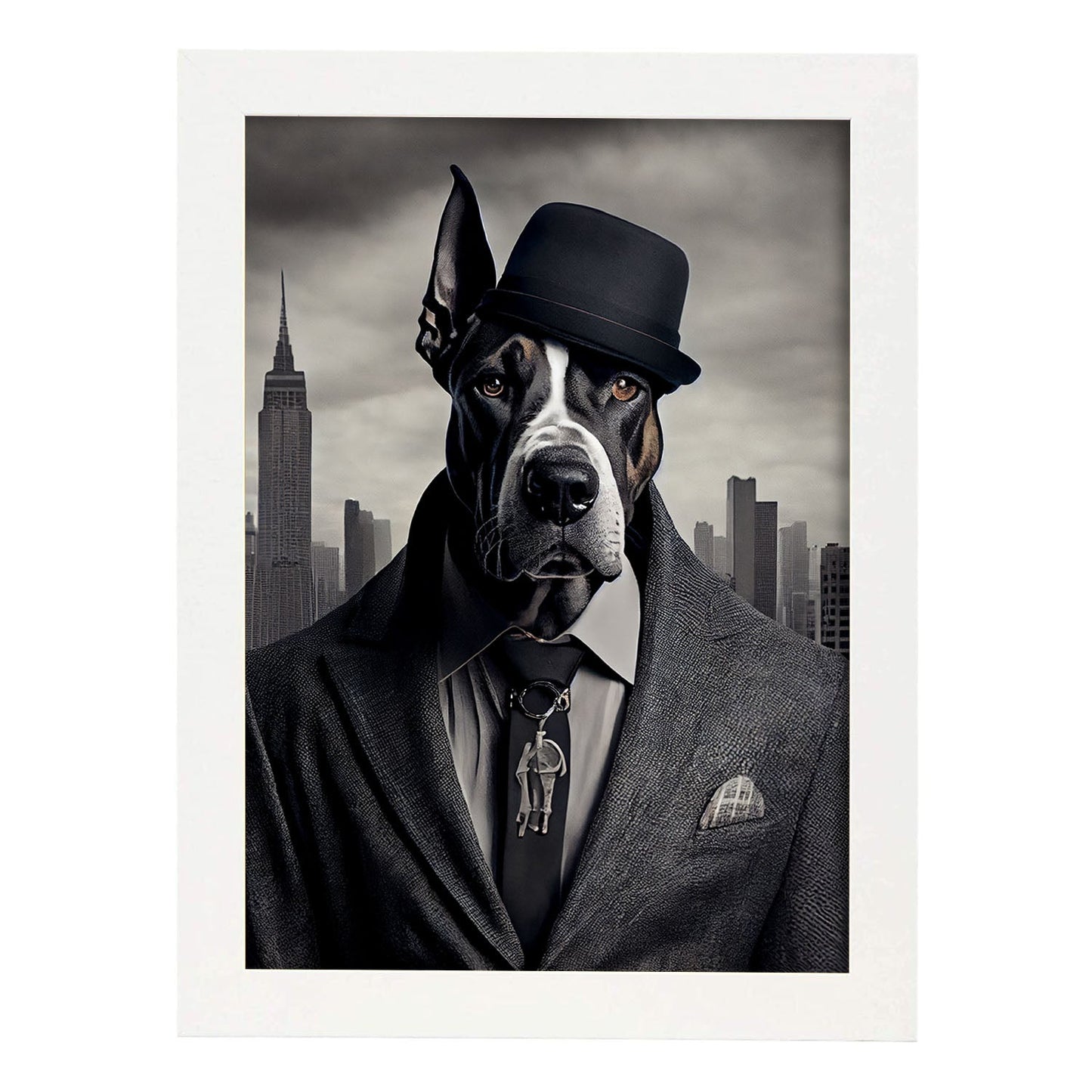 Nacnic Lámina Gran danés Valiente en estilo Fotografía a todo color. Divertidas ilustraciones realistas de animales con ropa humana. Diseño y Decoración de Interiores.-Artwork-Nacnic-A4-Marco Blanco-Nacnic Estudio SL