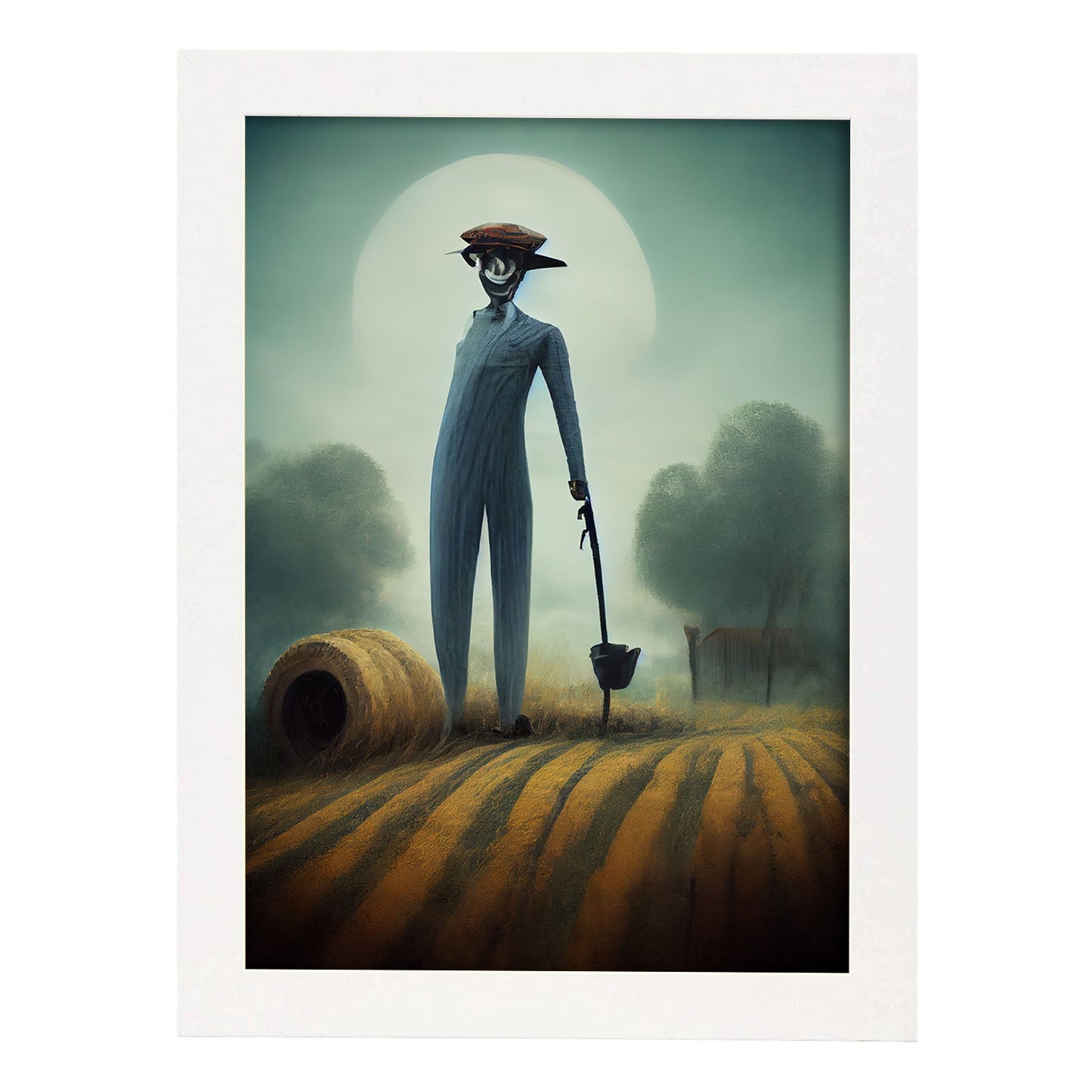 Nacnic Lámina Granjero Dependiente al estilo de T. Burton. Ilustraciones de profesiones y oficios inspiradas en arte gótico y oscuro. Diseño y Decoración de Interiores.-Artwork-Nacnic-A4-Marco Blanco-Nacnic Estudio SL