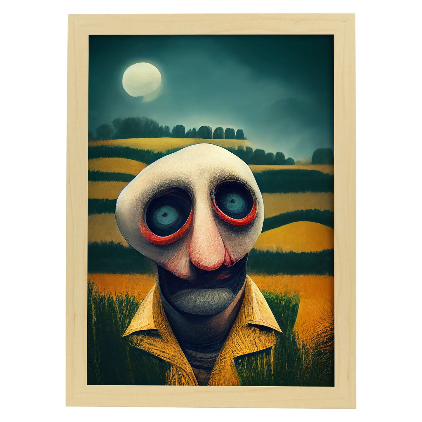 Nacnic Lámina Granjero Valiente al estilo de T. Burton. Ilustraciones de profesiones y oficios inspiradas en arte gótico y oscuro. Diseño y Decoración de Interiores.-Artwork-Nacnic-A4-Marco Madera clara-Nacnic Estudio SL