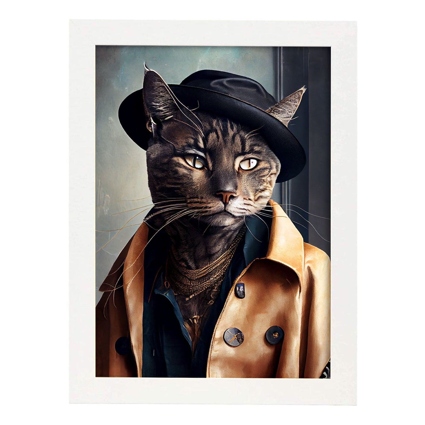 Nacnic Lámina Habana brown bohemio Responsable en estilo Fotografía a todo color. Divertidas ilustraciones realistas de animales con ropa humana. Diseño y Decoración de Interiores.-Artwork-Nacnic-A4-Marco Blanco-Nacnic Estudio SL