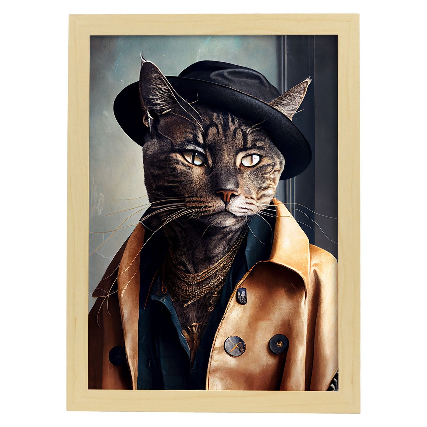 Nacnic Lámina Habana brown bohemio Responsable en estilo Fotografía a todo color. Divertidas ilustraciones realistas de animales con ropa humana. Diseño y Decoración de Interiores.-Artwork-Nacnic-A4-Marco Madera clara-Nacnic Estudio SL