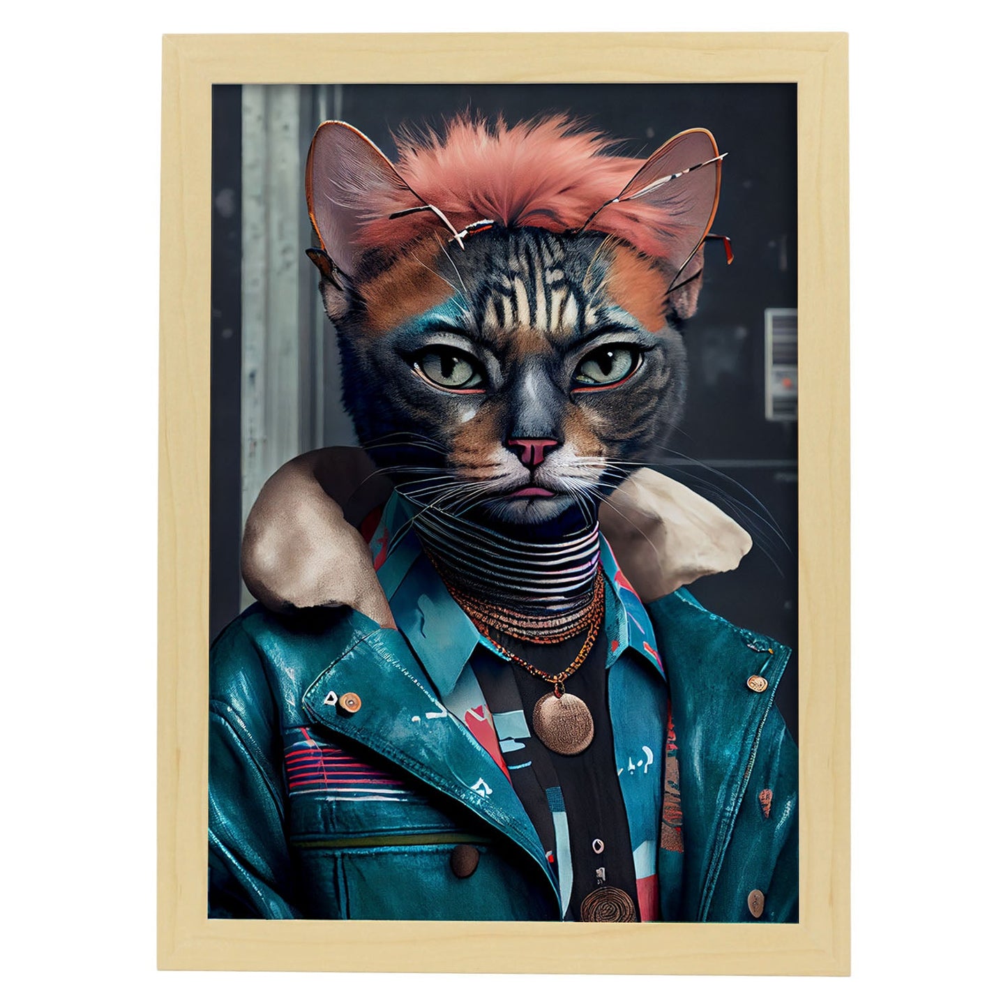 Nacnic Lámina Habana brown punk Práctico en estilo Fotografía a todo color. Divertidas ilustraciones realistas de animales con ropa humana. Diseño y Decoración de Interiores.-Artwork-Nacnic-A4-Marco Madera clara-Nacnic Estudio SL