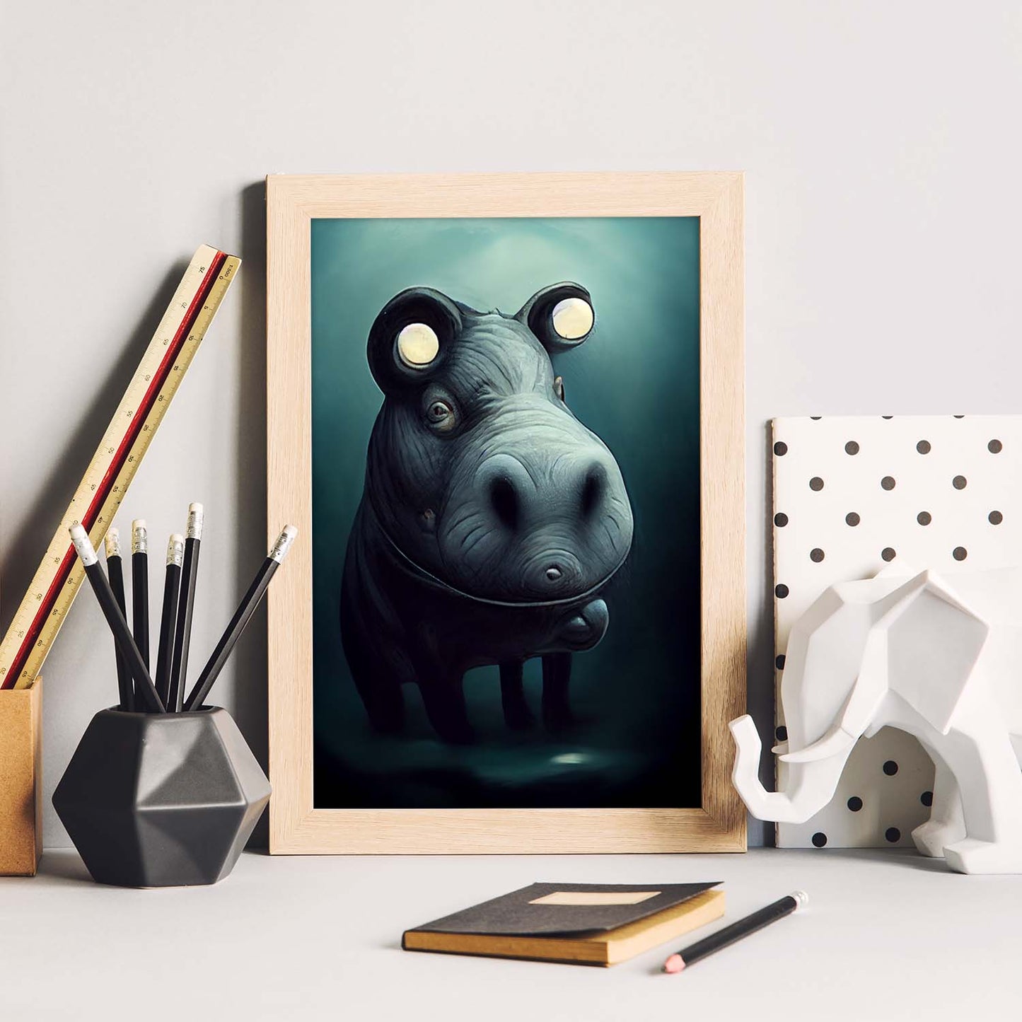 Nacnic Lámina Hipopótamo Racional estilo T. Burton. Ilustraciones y pósters de animales inspirados en el arte gótico y oscuro de Burton. Diseño y Decoración de Interiores.-Artwork-Nacnic-Nacnic Estudio SL