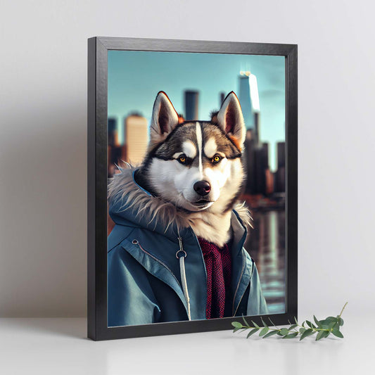 Nacnic Lámina Husky abrigado Responsable en estilo Fotografía a todo color. Divertidas ilustraciones realistas de animales con ropa humana. Diseño y Decoración de Interiores.-Artwork-Nacnic-Nacnic Estudio SL