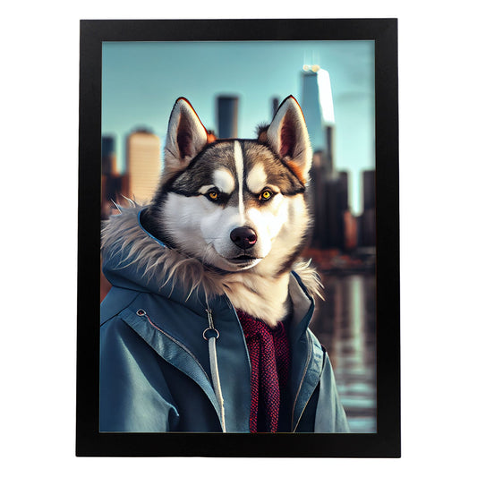 Nacnic Lámina Husky abrigado Responsable en estilo Fotografía a todo color. Divertidas ilustraciones realistas de animales con ropa humana. Diseño y Decoración de Interiores.-Artwork-Nacnic-A4-Sin marco-Nacnic Estudio SL