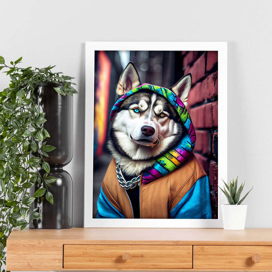Nacnic Lámina Husky siberiano colorido Responsable en estilo Fotografía a todo color. Divertidas ilustraciones realistas de animales con ropa humana. Diseño y Decoración de Interiores.-Artwork-Nacnic-Nacnic Estudio SL