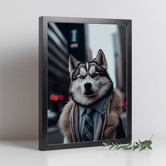 Nacnic Lámina Husky siberiano Compasivo en estilo Fotografía a todo color. Divertidas ilustraciones realistas de animales con ropa humana. Diseño y Decoración de Interiores.-Artwork-Nacnic-Nacnic Estudio SL