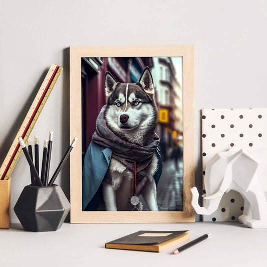 Nacnic Lámina Husky siberiano Decidido en estilo Fotografía a todo color. Divertidas ilustraciones realistas de animales con ropa humana. Diseño y Decoración de Interiores.-Artwork-Nacnic-Nacnic Estudio SL