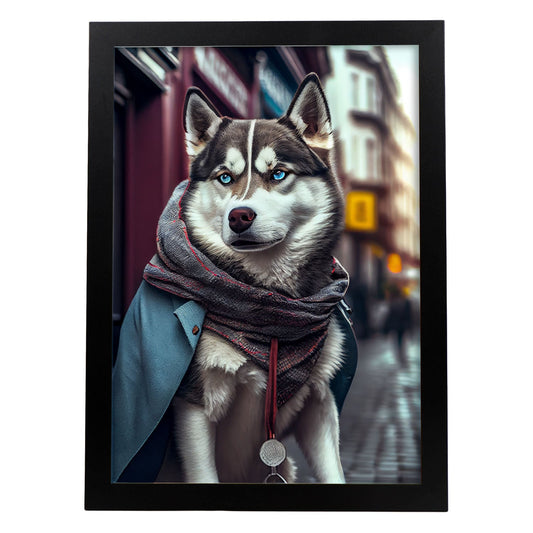 Nacnic Lámina Husky siberiano Decidido en estilo Fotografía a todo color. Divertidas ilustraciones realistas de animales con ropa humana. Diseño y Decoración de Interiores.-Artwork-Nacnic-A4-Sin marco-Nacnic Estudio SL