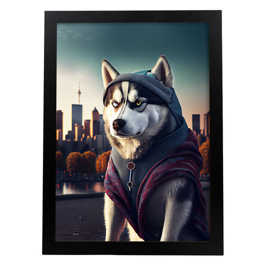 Nacnic Lámina Husky siberiano Intelectual en estilo Fotografía a todo color. Divertidas ilustraciones realistas de animales con ropa humana. Diseño y Decoración de Interiores.-Artwork-Nacnic-A4-Sin marco-Nacnic Estudio SL