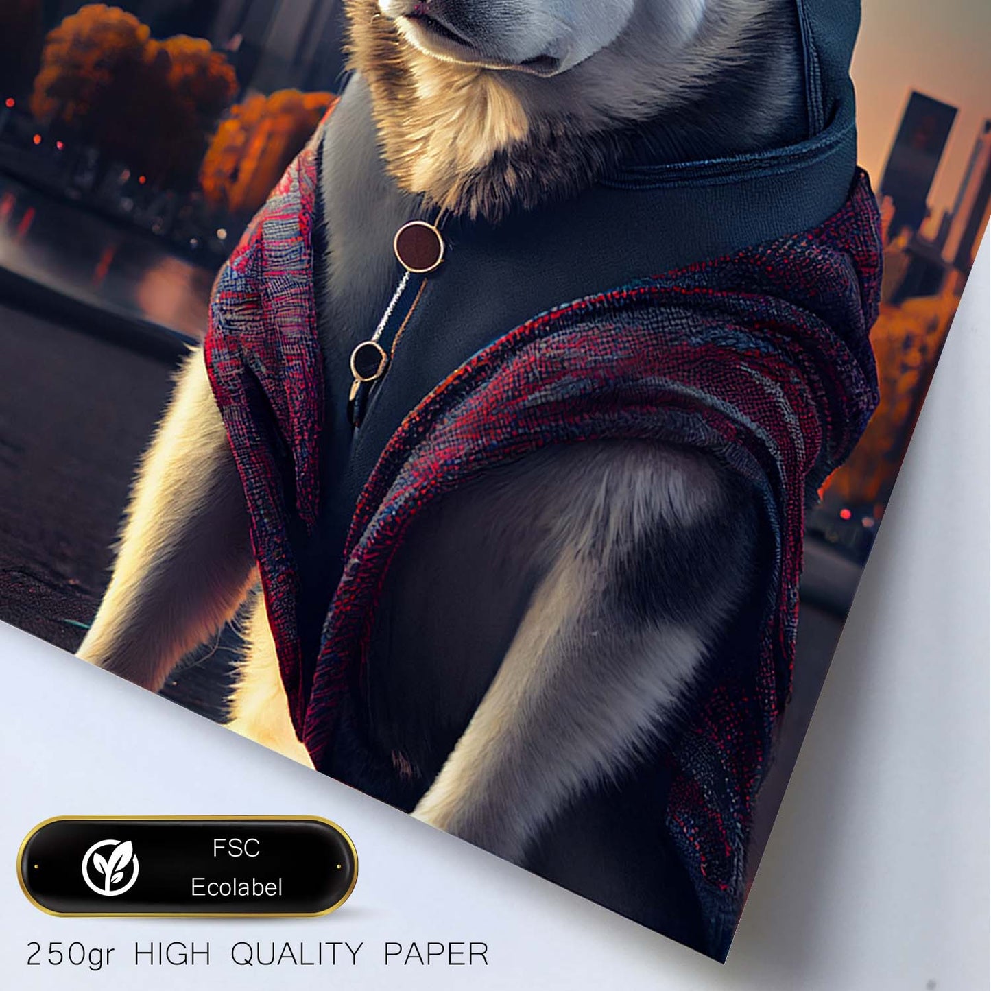 Nacnic Lámina Husky siberiano Intelectual en estilo Fotografía a todo color. Divertidas ilustraciones realistas de animales con ropa humana. Diseño y Decoración de Interiores.-Artwork-Nacnic-Nacnic Estudio SL