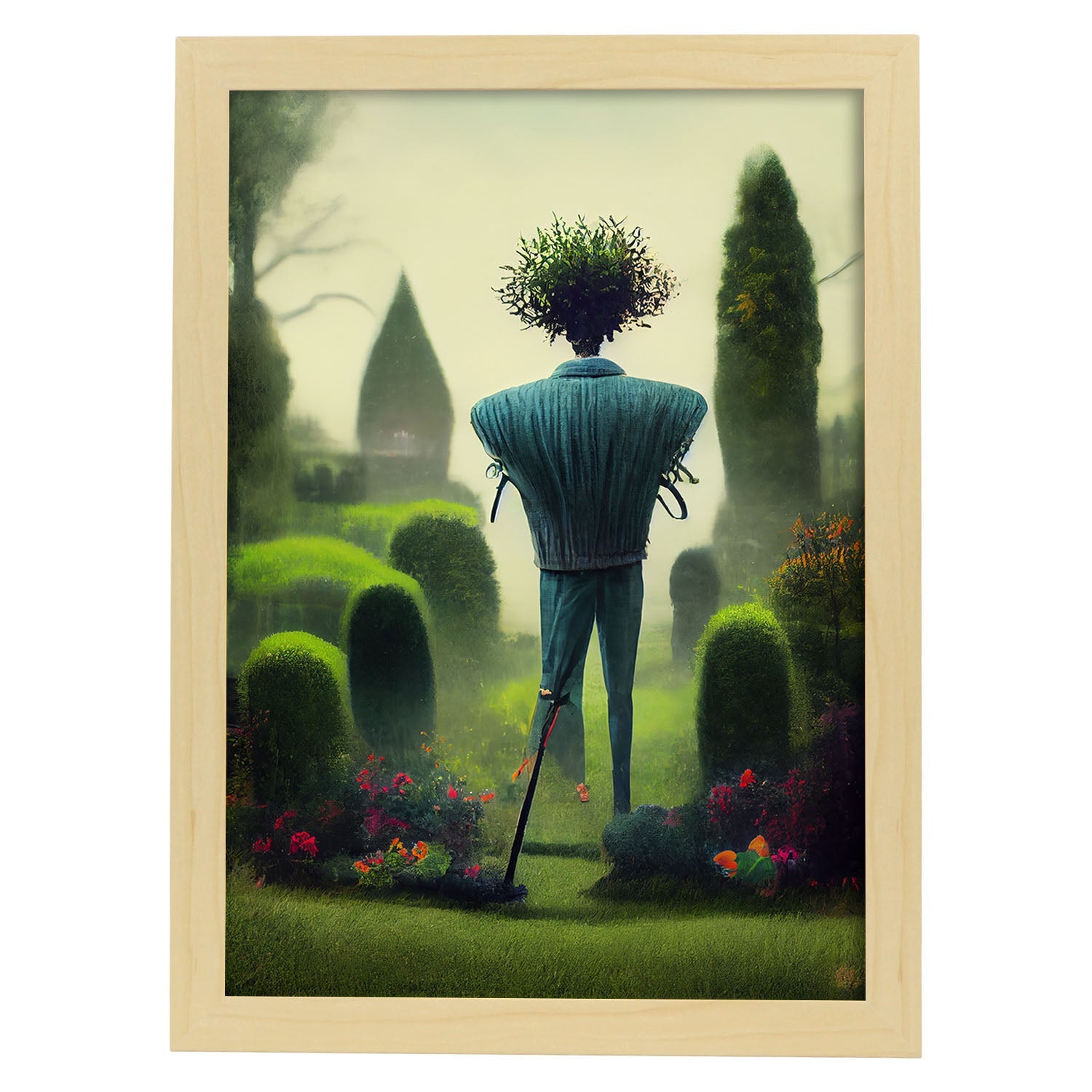 Nacnic Lámina Jardinero Leal al estilo de T. Burton. Ilustraciones de profesiones y oficios inspiradas en arte gótico y oscuro. Diseño y Decoración de Interiores.-Artwork-Nacnic-A4-Marco Madera clara-Nacnic Estudio SL