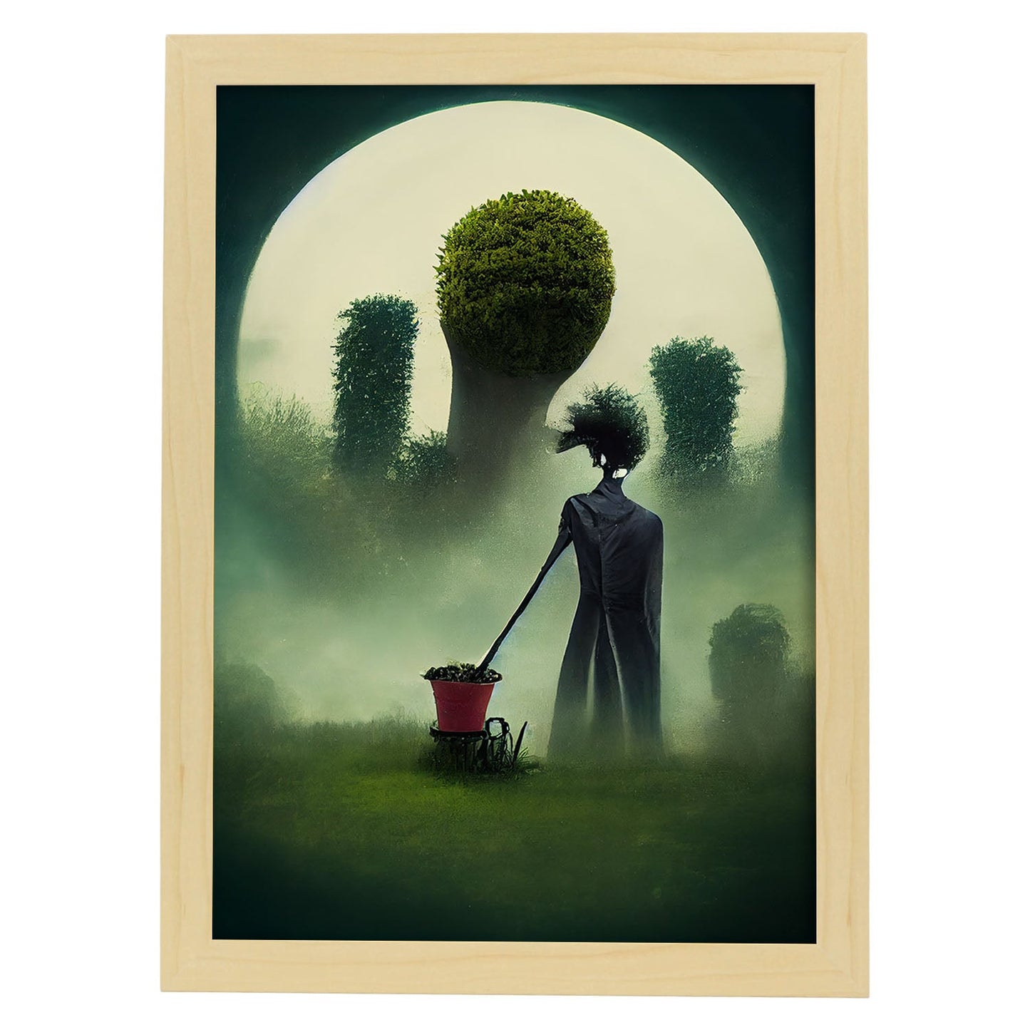 Nacnic Lámina Jardinero Racional al estilo de T. Burton. Ilustraciones de profesiones y oficios inspiradas en arte gótico y oscuro. Diseño y Decoración de Interiores.-Artwork-Nacnic-A4-Marco Madera clara-Nacnic Estudio SL
