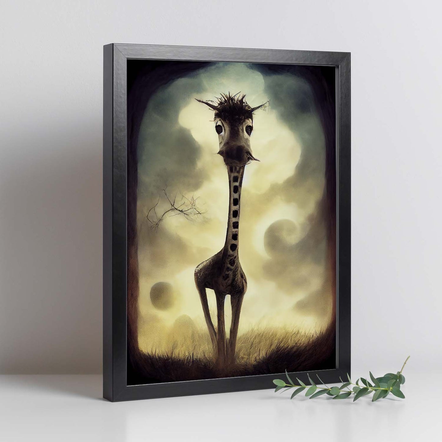 Nacnic Lámina Jirafa Humilde estilo T. Burton. Ilustraciones y pósters de animales inspirados en el arte gótico y oscuro de Burton. Diseño y Decoración de Interiores.-Artwork-Nacnic-Nacnic Estudio SL