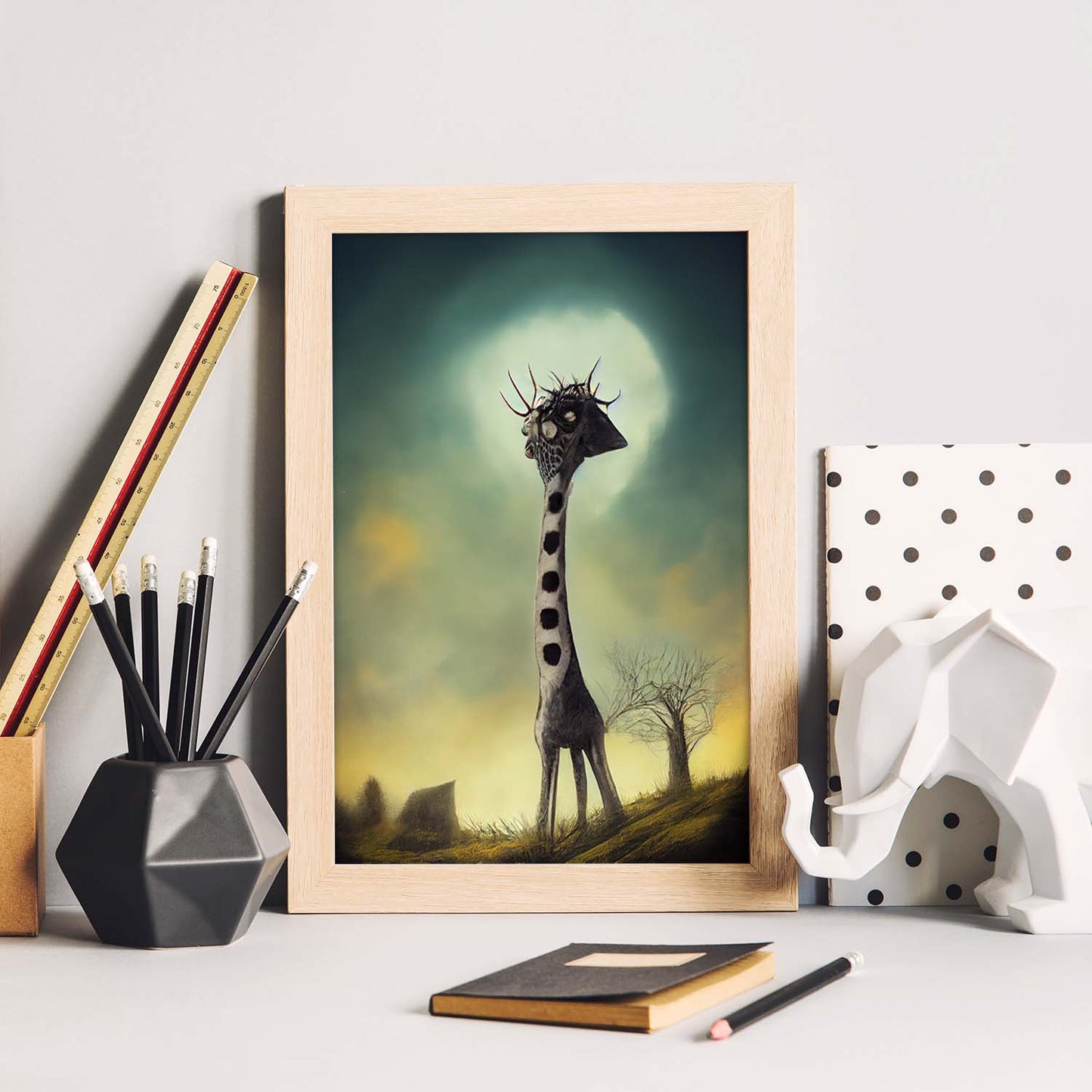 Nacnic Lámina Jirafa Intelectual estilo T. Burton. Ilustraciones y pósters de animales inspirados en el arte gótico y oscuro de Burton. Diseño y Decoración de Interiores.-Artwork-Nacnic-Nacnic Estudio SL