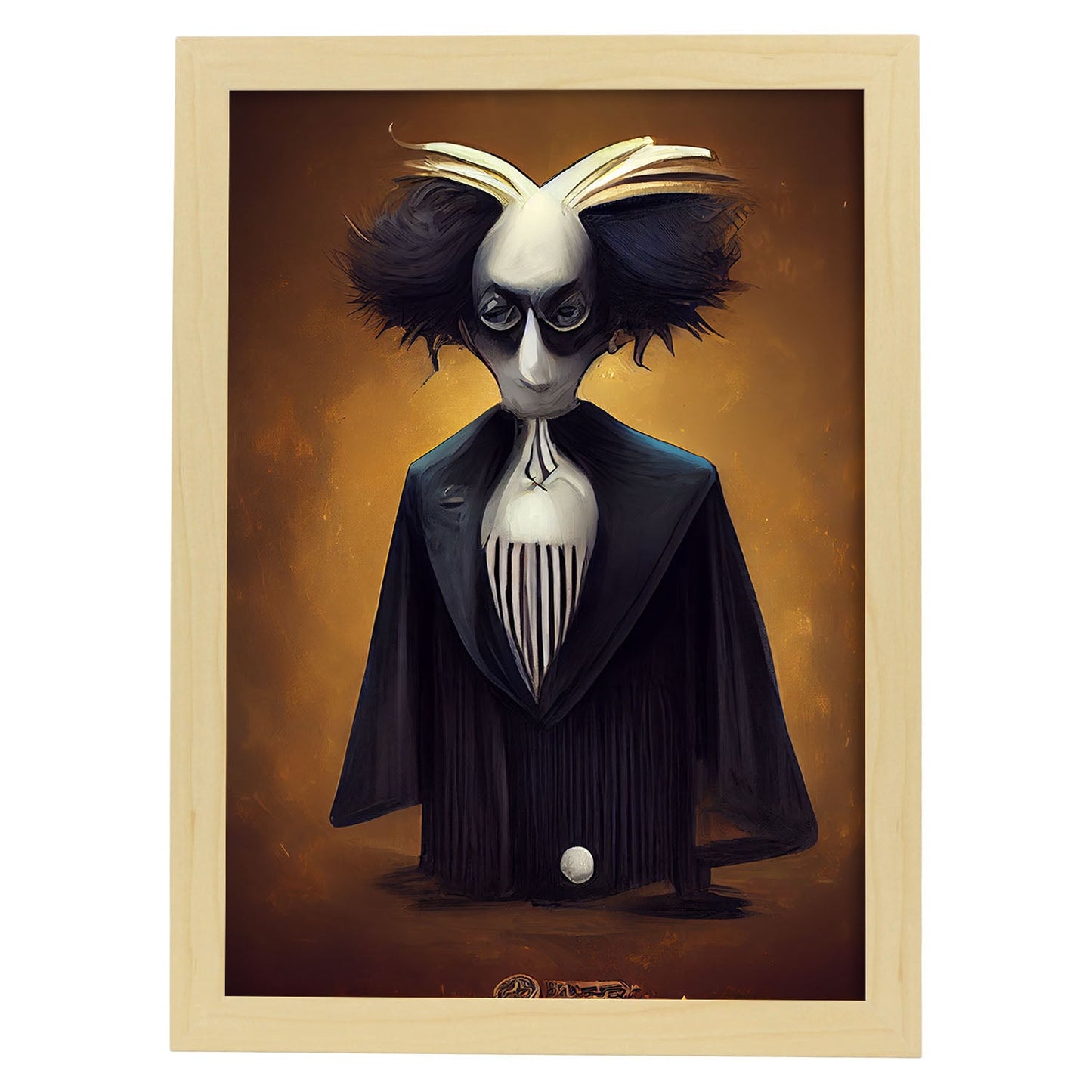Nacnic Lámina Juez Encantador al estilo de T. Burton. Ilustraciones de profesiones y oficios inspiradas en arte gótico y oscuro. Diseño y Decoración de Interiores.-Artwork-Nacnic-A4-Marco Madera clara-Nacnic Estudio SL