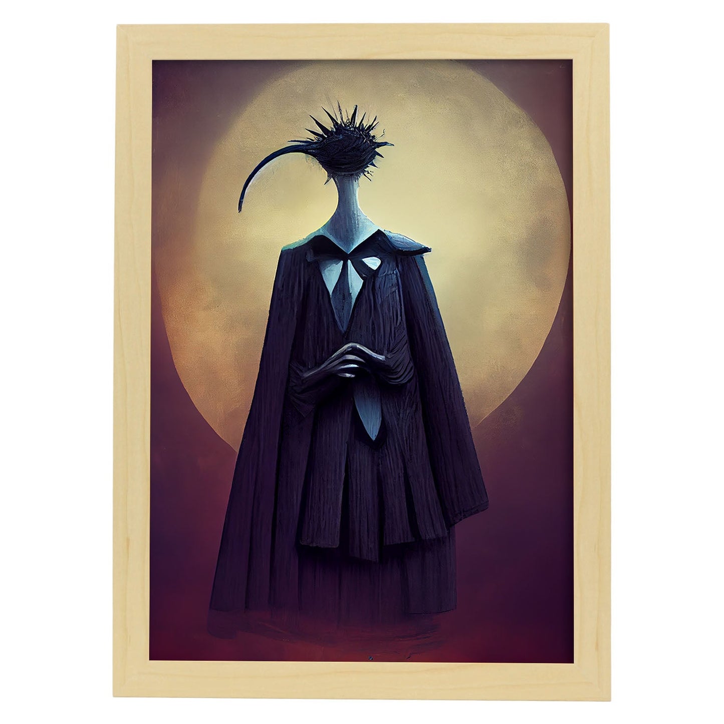 Nacnic Lámina Juez Intelectual al estilo de T. Burton. Ilustraciones de profesiones y oficios inspiradas en arte gótico y oscuro. Diseño y Decoración de Interiores.-Artwork-Nacnic-A4-Marco Madera clara-Nacnic Estudio SL