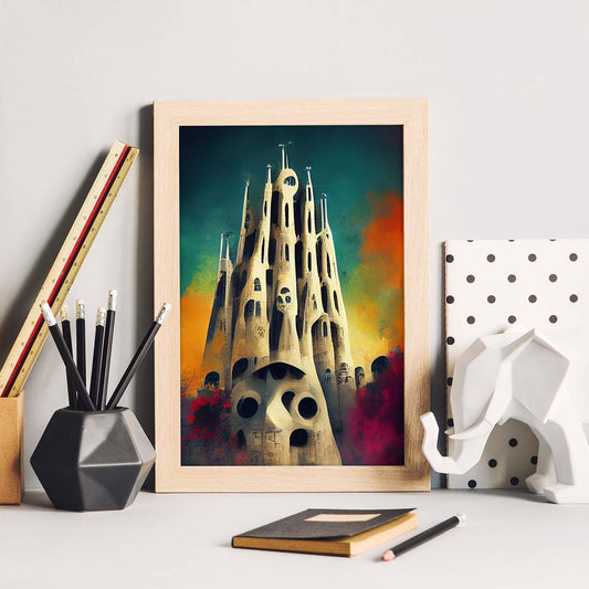 Nacnic Lámina La Sagrada Familia Sensible al estilo de T. Burton. Ilustraciones de monumentos, ciudades, paises inspiradas en arte gótico y oscuro. Diseño y Decoración de Interiores.-Artwork-Nacnic-Nacnic Estudio SL