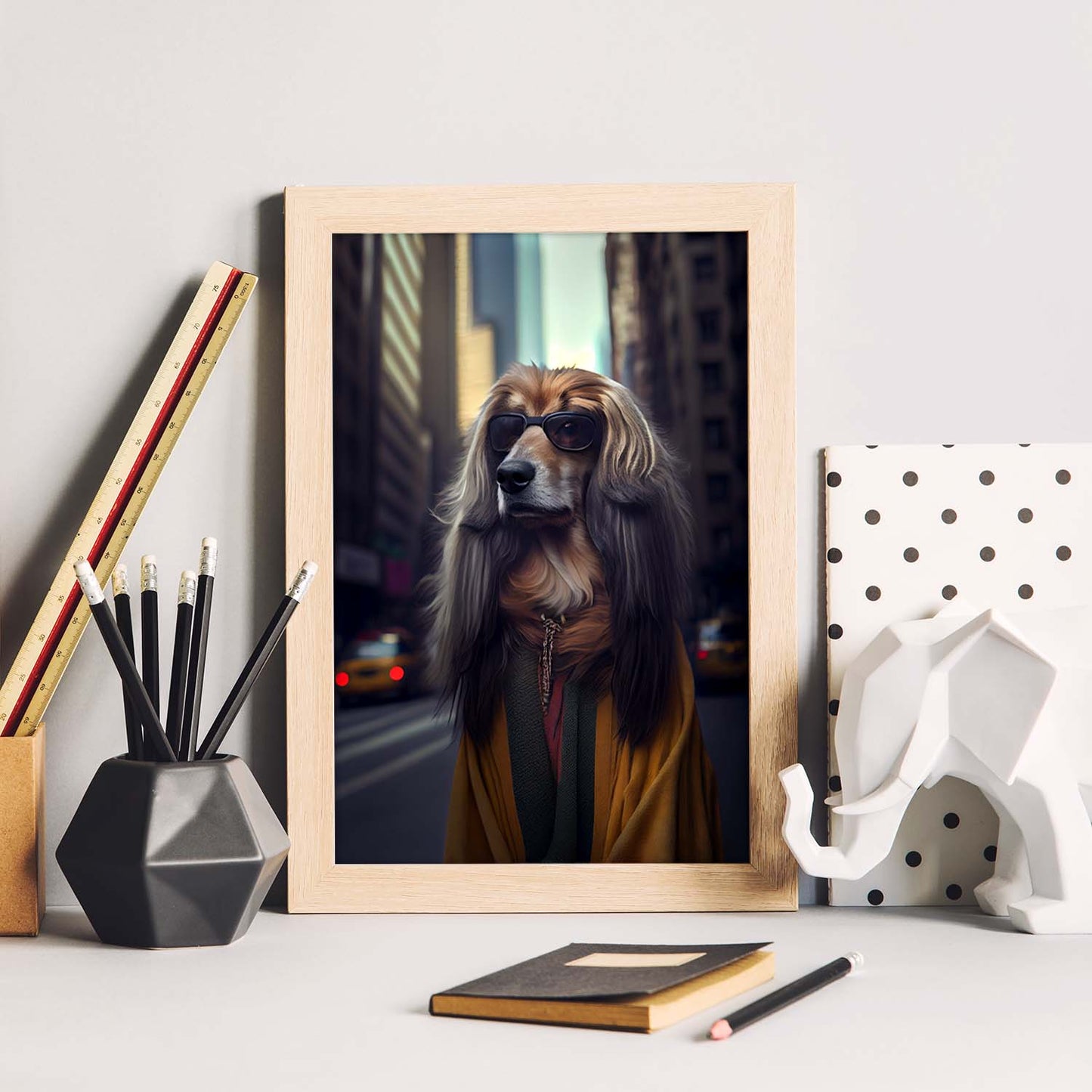 Nacnic Lámina Lebrel afgano Responsable en estilo Fotografía a todo color. Divertidas ilustraciones realistas de animales con ropa humana. Diseño y Decoración de Interiores.-Artwork-Nacnic-Nacnic Estudio SL