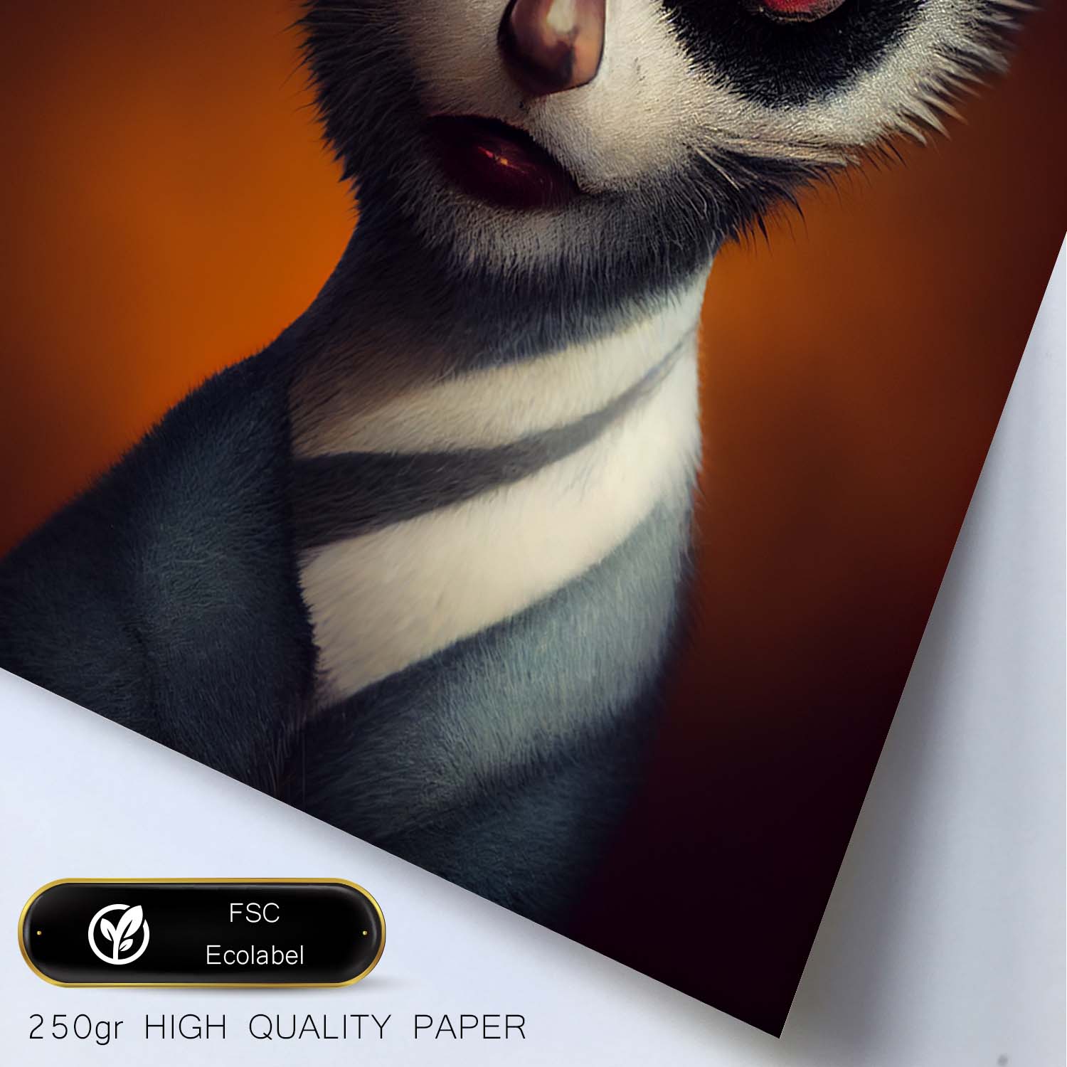 Nacnic Lámina Lemur Decidido estilo T. Burton. Ilustraciones y pósters de animales inspirados en el arte gótico y oscuro de Burton. Diseño y Decoración de Interiores.-Artwork-Nacnic-Nacnic Estudio SL