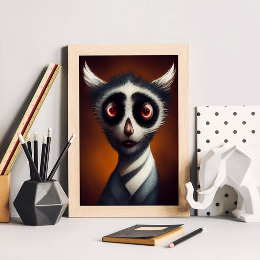 Nacnic Lámina Lemur Decidido estilo T. Burton. Ilustraciones y pósters de animales inspirados en el arte gótico y oscuro de Burton. Diseño y Decoración de Interiores.-Artwork-Nacnic-Nacnic Estudio SL