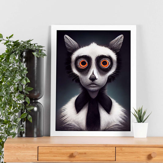 Nacnic Lámina Lemur Valiente estilo T. Burton. Ilustraciones y pósters de animales inspirados en el arte gótico y oscuro de Burton. Diseño y Decoración de Interiores.-Artwork-Nacnic-Nacnic Estudio SL