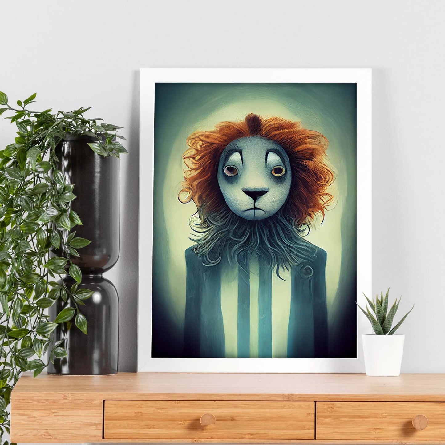 Nacnic Lámina León Amistoso estilo T. Burton. Ilustraciones y pósters de animales inspirados en el arte gótico y oscuro de Burton. Diseño y Decoración de Interiores.-Artwork-Nacnic-Nacnic Estudio SL