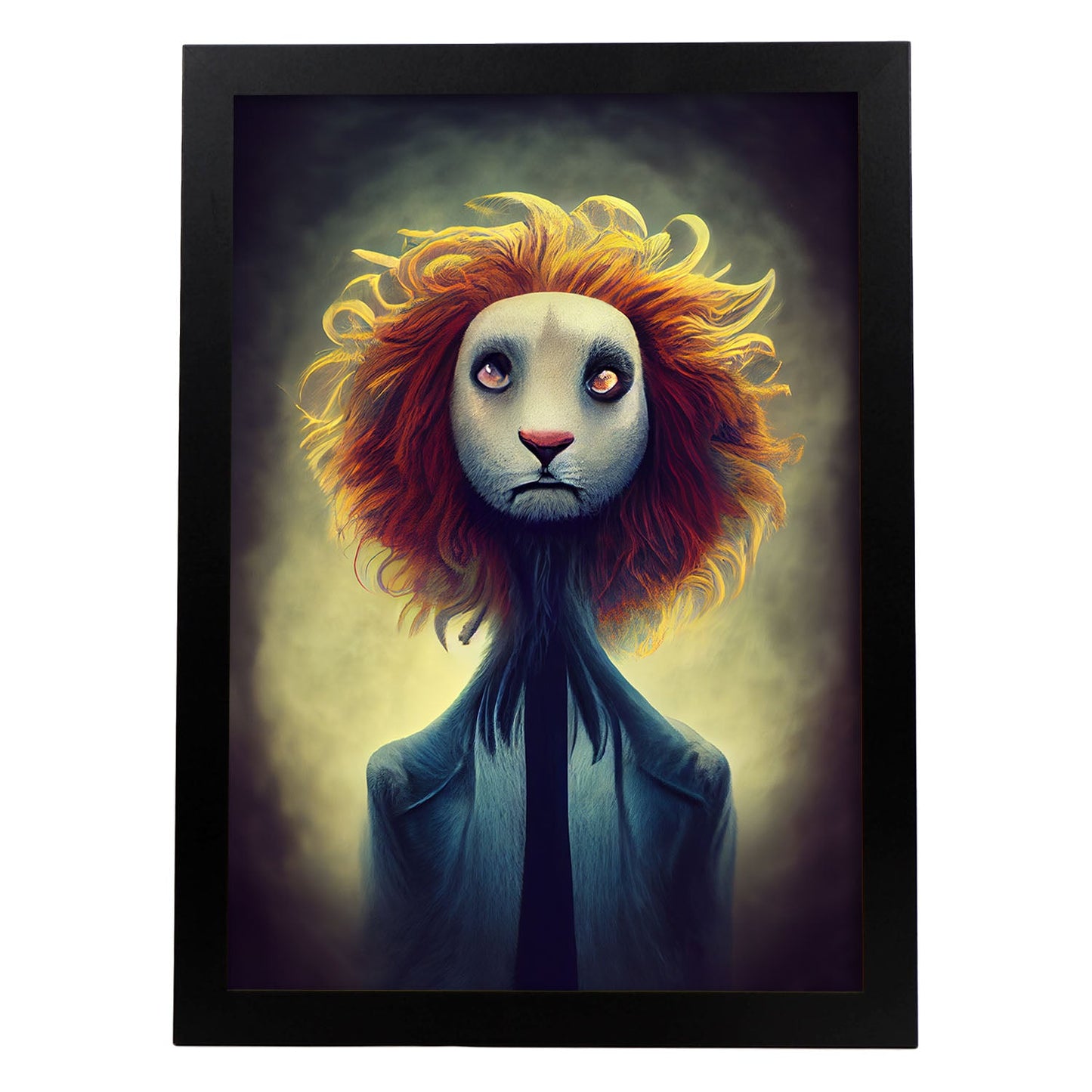 Nacnic Lámina León Dinámico estilo T. Burton. Ilustraciones y pósters de animales inspirados en el arte gótico y oscuro de Burton. Diseño y Decoración de Interiores.-Artwork-Nacnic-A4-Sin marco-Nacnic Estudio SL
