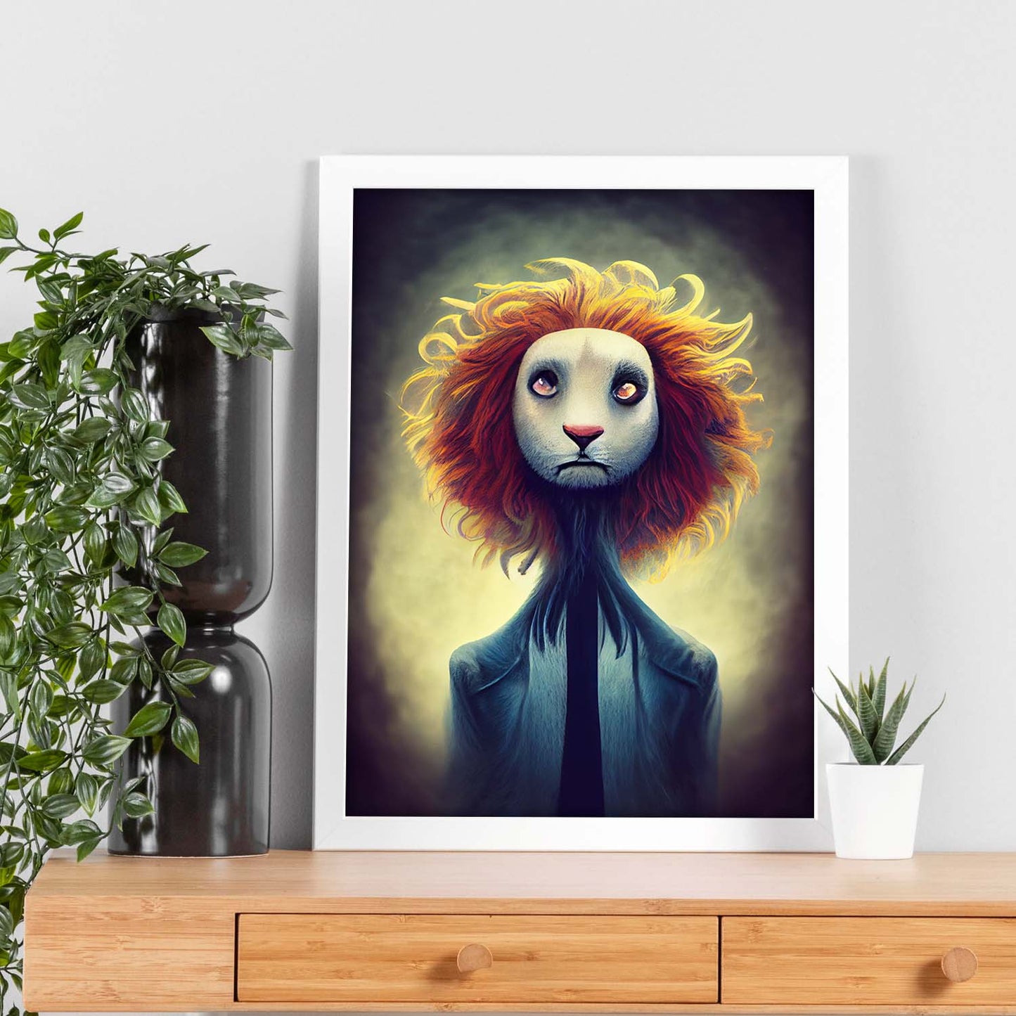 Nacnic Lámina León Dinámico estilo T. Burton. Ilustraciones y pósters de animales inspirados en el arte gótico y oscuro de Burton. Diseño y Decoración de Interiores.-Artwork-Nacnic-Nacnic Estudio SL