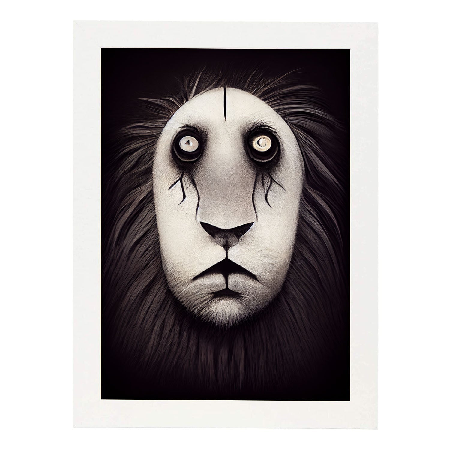 Nacnic Lámina León Leal estilo T. Burton. Ilustraciones y pósters de animales inspirados en el arte gótico y oscuro de Burton. Diseño y Decoración de Interiores.-Artwork-Nacnic-A4-Marco Blanco-Nacnic Estudio SL