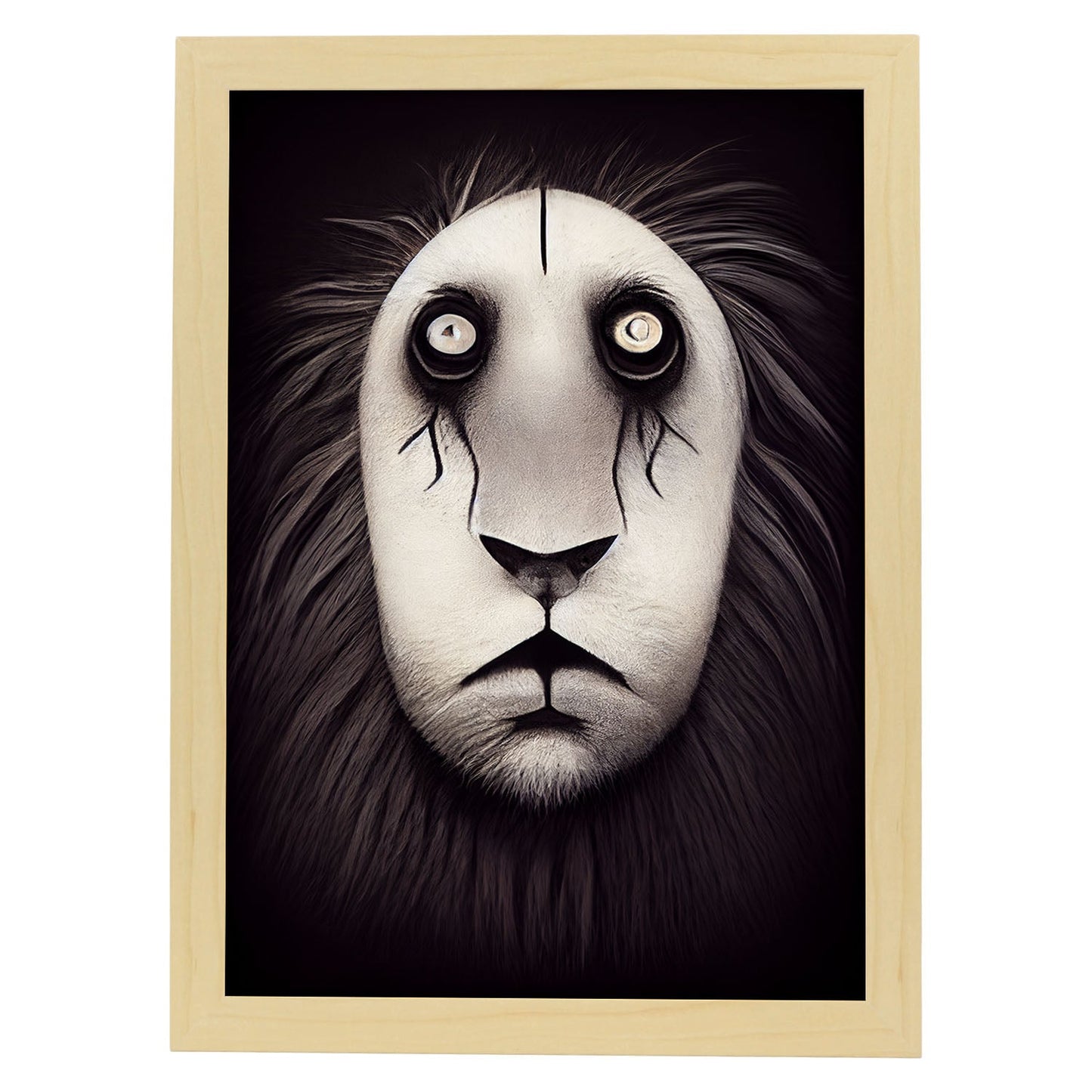 Nacnic Lámina León Leal estilo T. Burton. Ilustraciones y pósters de animales inspirados en el arte gótico y oscuro de Burton. Diseño y Decoración de Interiores.-Artwork-Nacnic-A4-Marco Madera clara-Nacnic Estudio SL