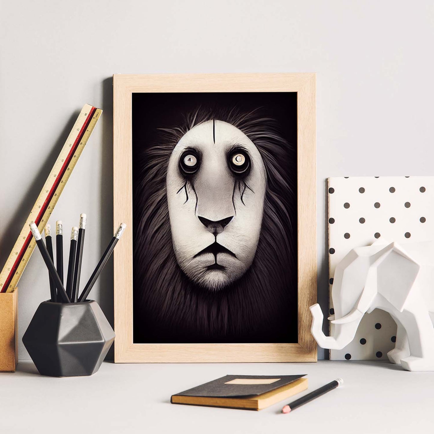 Nacnic Lámina León Leal estilo T. Burton. Ilustraciones y pósters de animales inspirados en el arte gótico y oscuro de Burton. Diseño y Decoración de Interiores.-Artwork-Nacnic-Nacnic Estudio SL