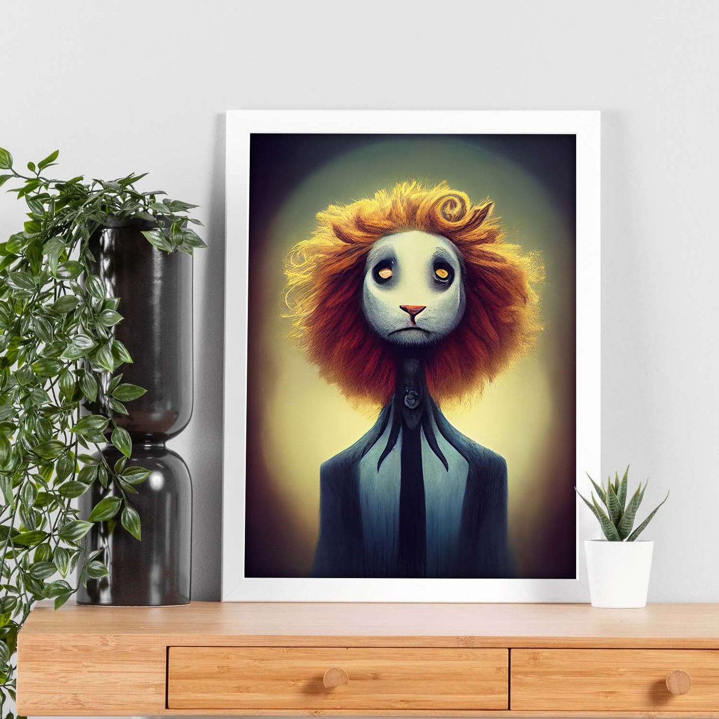 Nacnic Lámina León Sociable estilo T. Burton. Ilustraciones y pósters de animales inspirados en el arte gótico y oscuro de Burton. Diseño y Decoración de Interiores.-Artwork-Nacnic-Nacnic Estudio SL