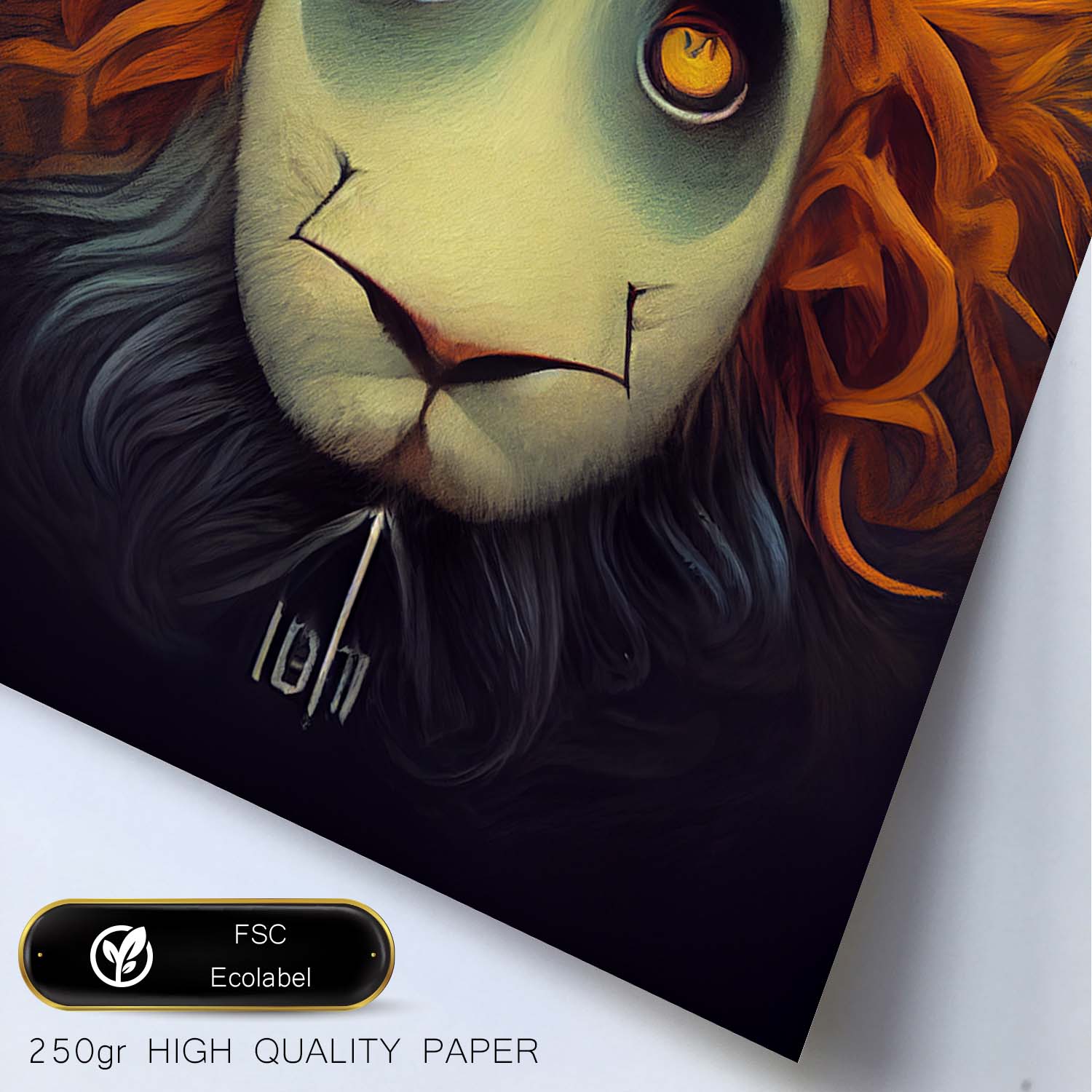 Nacnic Lámina León Tolerante estilo T. Burton. Ilustraciones y pósters de animales inspirados en el arte gótico y oscuro de Burton. Diseño y Decoración de Interiores.-Artwork-Nacnic-Nacnic Estudio SL