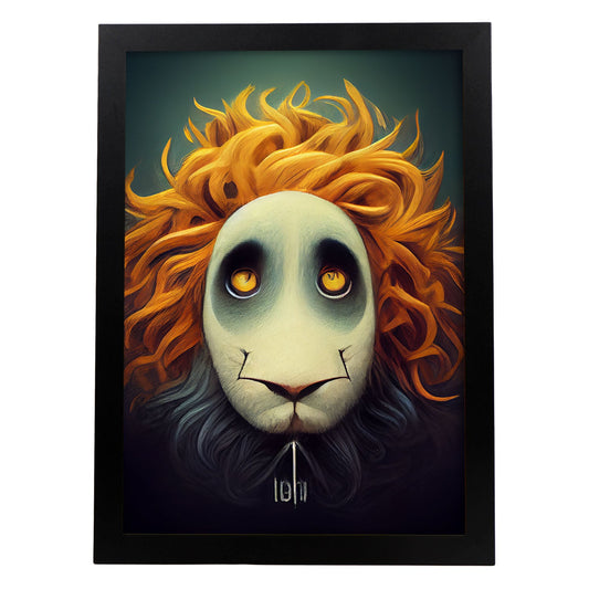 Nacnic Lámina León Tolerante estilo T. Burton. Ilustraciones y pósters de animales inspirados en el arte gótico y oscuro de Burton. Diseño y Decoración de Interiores.-Artwork-Nacnic-A4-Sin marco-Nacnic Estudio SL