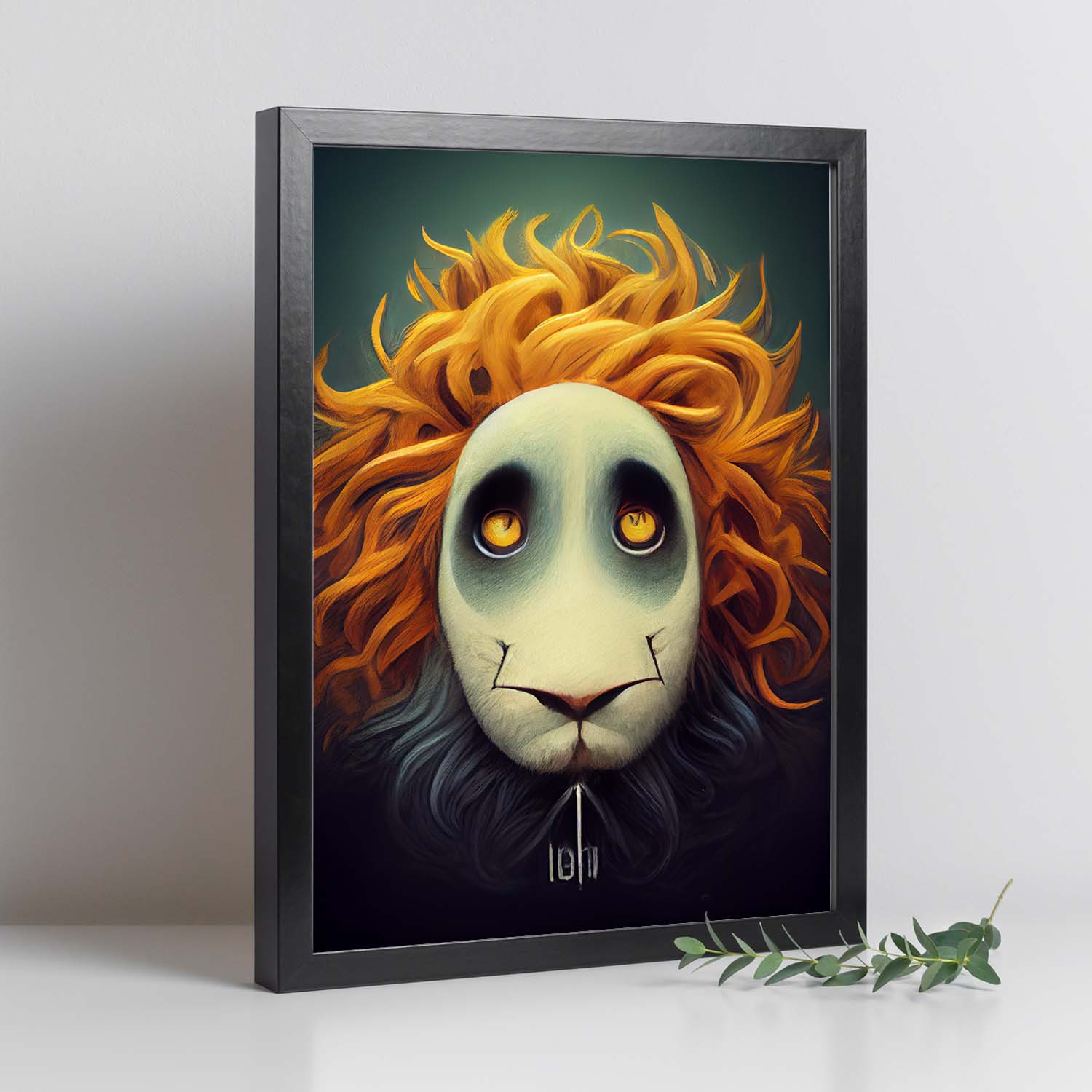 Nacnic Lámina León Tolerante estilo T. Burton. Ilustraciones y pósters de animales inspirados en el arte gótico y oscuro de Burton. Diseño y Decoración de Interiores.-Artwork-Nacnic-Nacnic Estudio SL