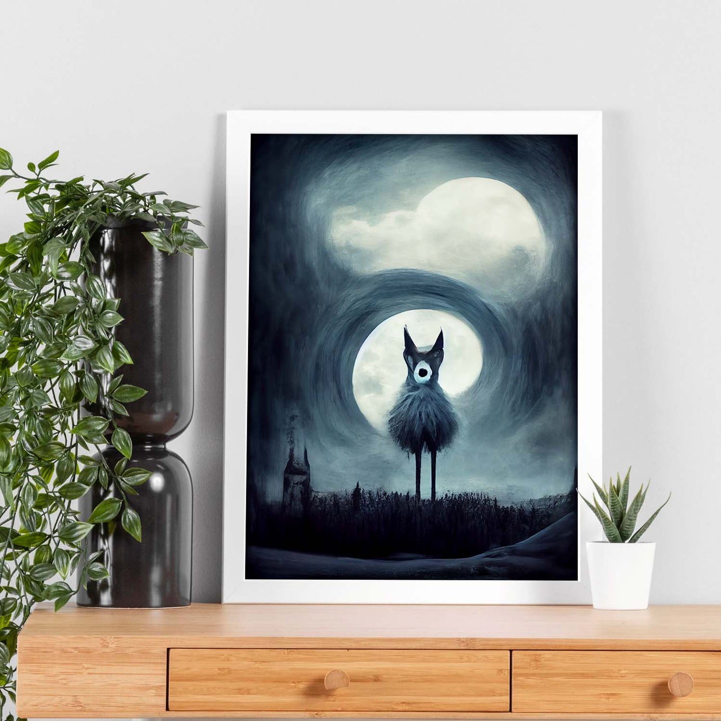 Nacnic Lámina Lobo Empático estilo T. Burton. Ilustraciones y pósters de animales inspirados en el arte gótico y oscuro de Burton. Diseño y Decoración de Interiores.-Artwork-Nacnic-Nacnic Estudio SL
