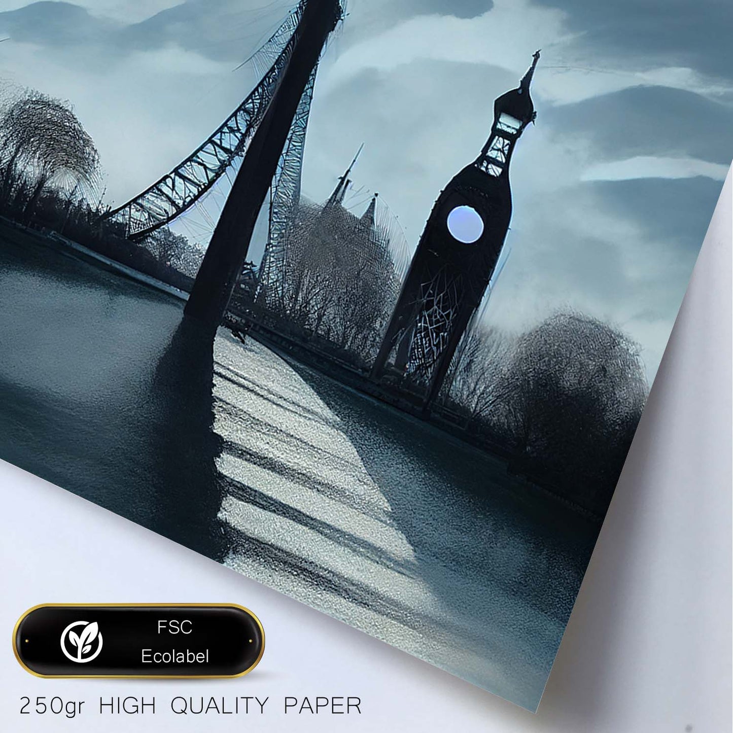 Nacnic Lámina London Eye Amistoso al estilo de T. Burton. Ilustraciones de monumentos, ciudades, paises inspiradas en arte gótico y oscuro. Diseño y Decoración de Interiores.-Artwork-Nacnic-Nacnic Estudio SL