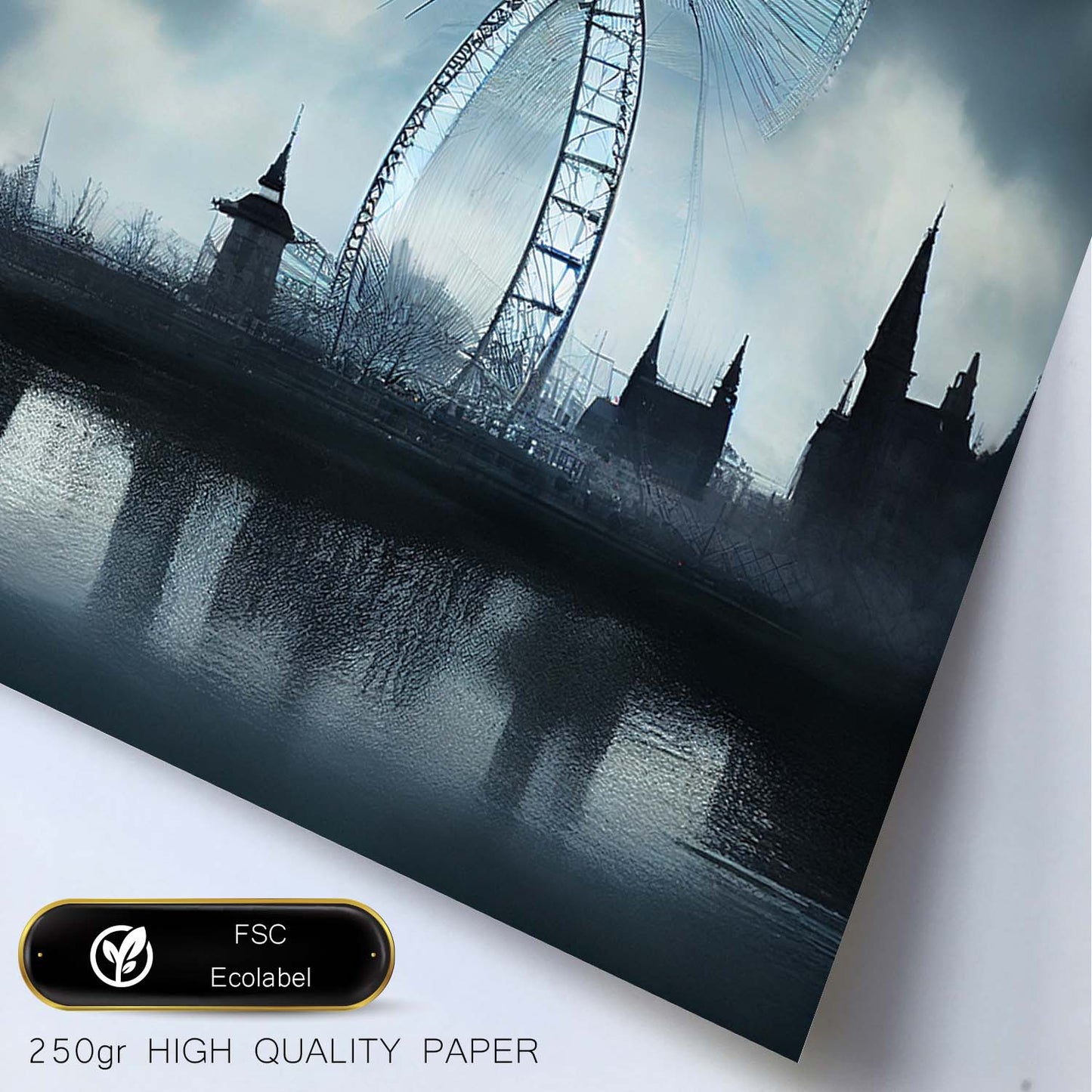 Nacnic Lámina London Eye Audaz al estilo de T. Burton. Ilustraciones de monumentos, ciudades, paises inspiradas en arte gótico y oscuro. Diseño y Decoración de Interiores.-Artwork-Nacnic-Nacnic Estudio SL
