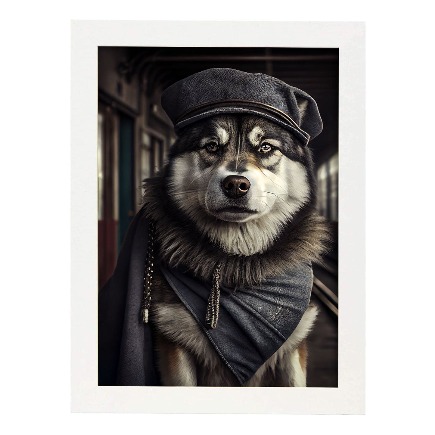 Nacnic Lámina Malamute de Alaska Responsable en estilo Fotografía a todo color. Divertidas ilustraciones realistas de animales con ropa humana. Diseño y Decoración de Interiores.-Artwork-Nacnic-A4-Marco Blanco-Nacnic Estudio SL