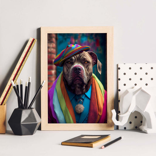 Nacnic Lámina Mastín italiano colorido Intelectual en estilo Fotografía a todo color. Divertidas ilustraciones realistas de animales con ropa humana. Diseño y Decoración de Interiores.-Artwork-Nacnic-Nacnic Estudio SL