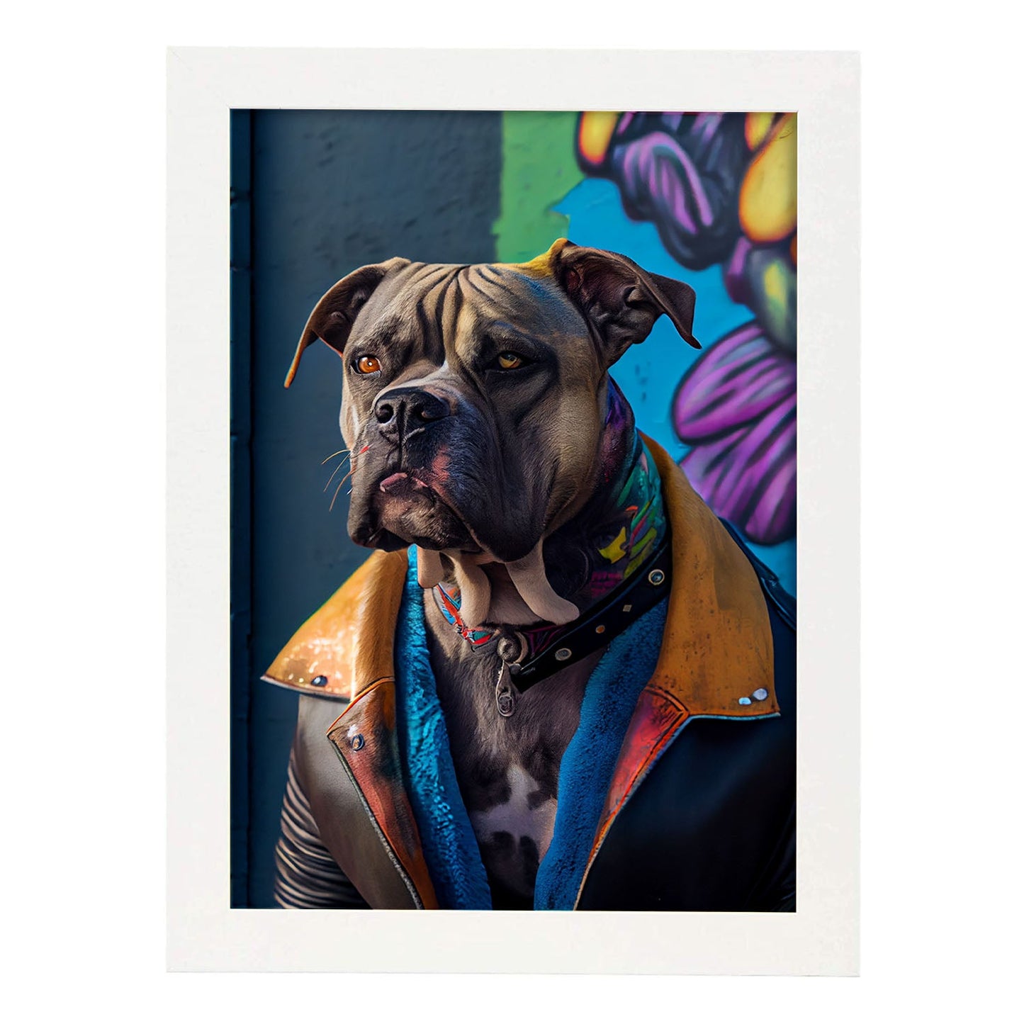 Nacnic Lámina Mastín italiano Optimista en estilo Fotografía a todo color. Divertidas ilustraciones realistas de animales con ropa humana. Diseño y Decoración de Interiores.-Artwork-Nacnic-A4-Marco Blanco-Nacnic Estudio SL