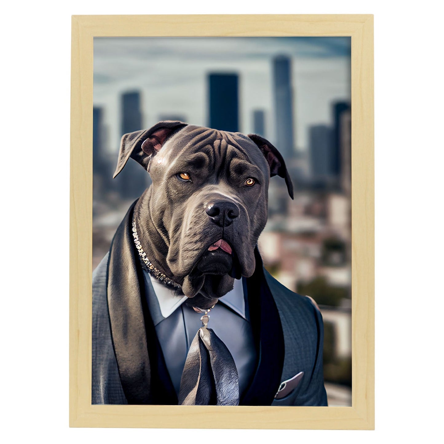 Nacnic Lámina Mastín italiano Práctico en estilo Fotografía a todo color. Divertidas ilustraciones realistas de animales con ropa humana. Diseño y Decoración de Interiores.-Artwork-Nacnic-A4-Marco Madera clara-Nacnic Estudio SL