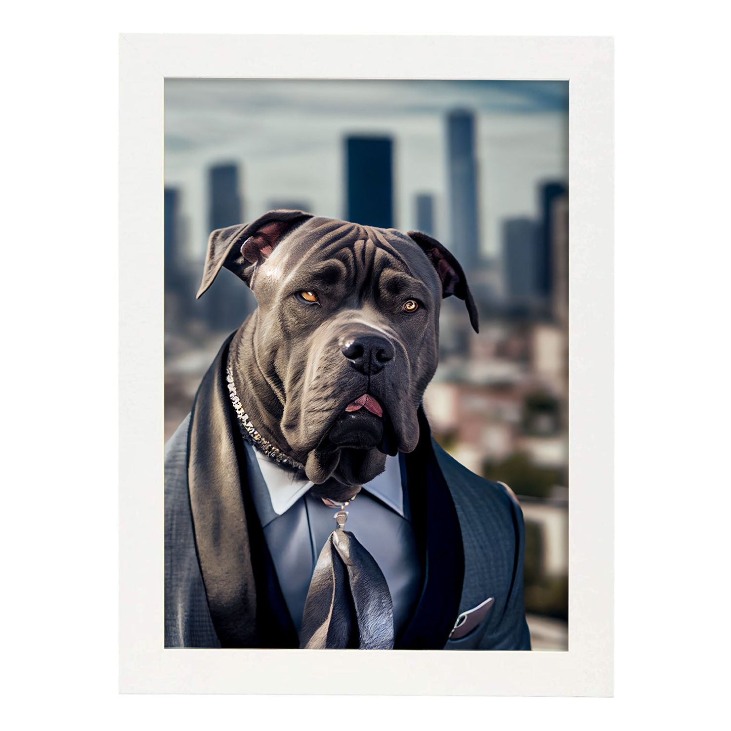Nacnic Lámina Mastín italiano Práctico en estilo Fotografía a todo color. Divertidas ilustraciones realistas de animales con ropa humana. Diseño y Decoración de Interiores.-Artwork-Nacnic-A4-Marco Blanco-Nacnic Estudio SL