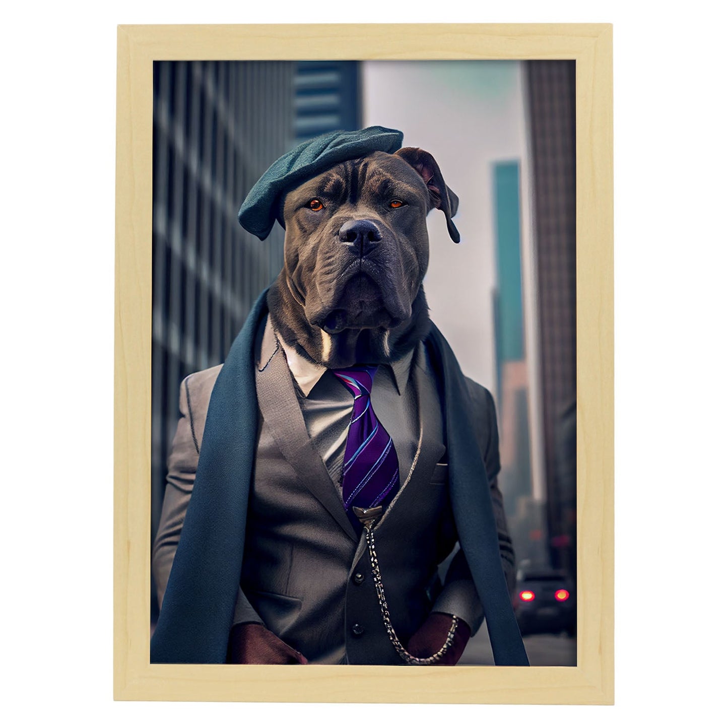 Nacnic Lámina Mastín Italiano Sociable en estilo Fotografía a todo color. Divertidas ilustraciones realistas de animales con ropa humana. Diseño y Decoración de Interiores.-Artwork-Nacnic-A4-Marco Madera clara-Nacnic Estudio SL