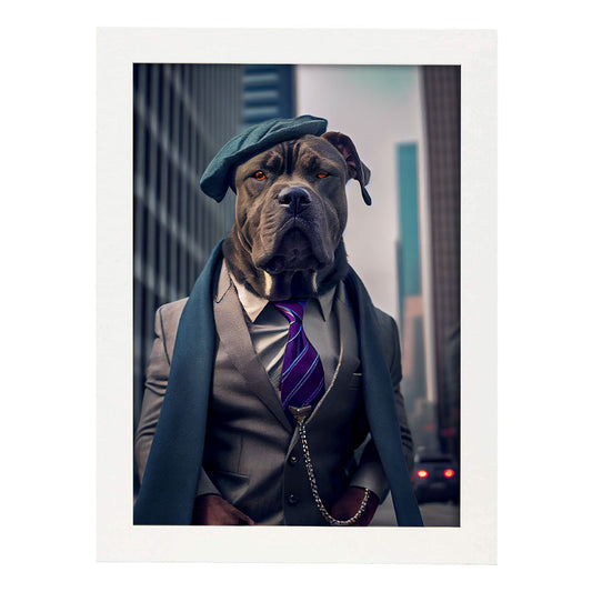 Nacnic Lámina Mastín Italiano Sociable en estilo Fotografía a todo color. Divertidas ilustraciones realistas de animales con ropa humana. Diseño y Decoración de Interiores.-Artwork-Nacnic-A4-Marco Blanco-Nacnic Estudio SL