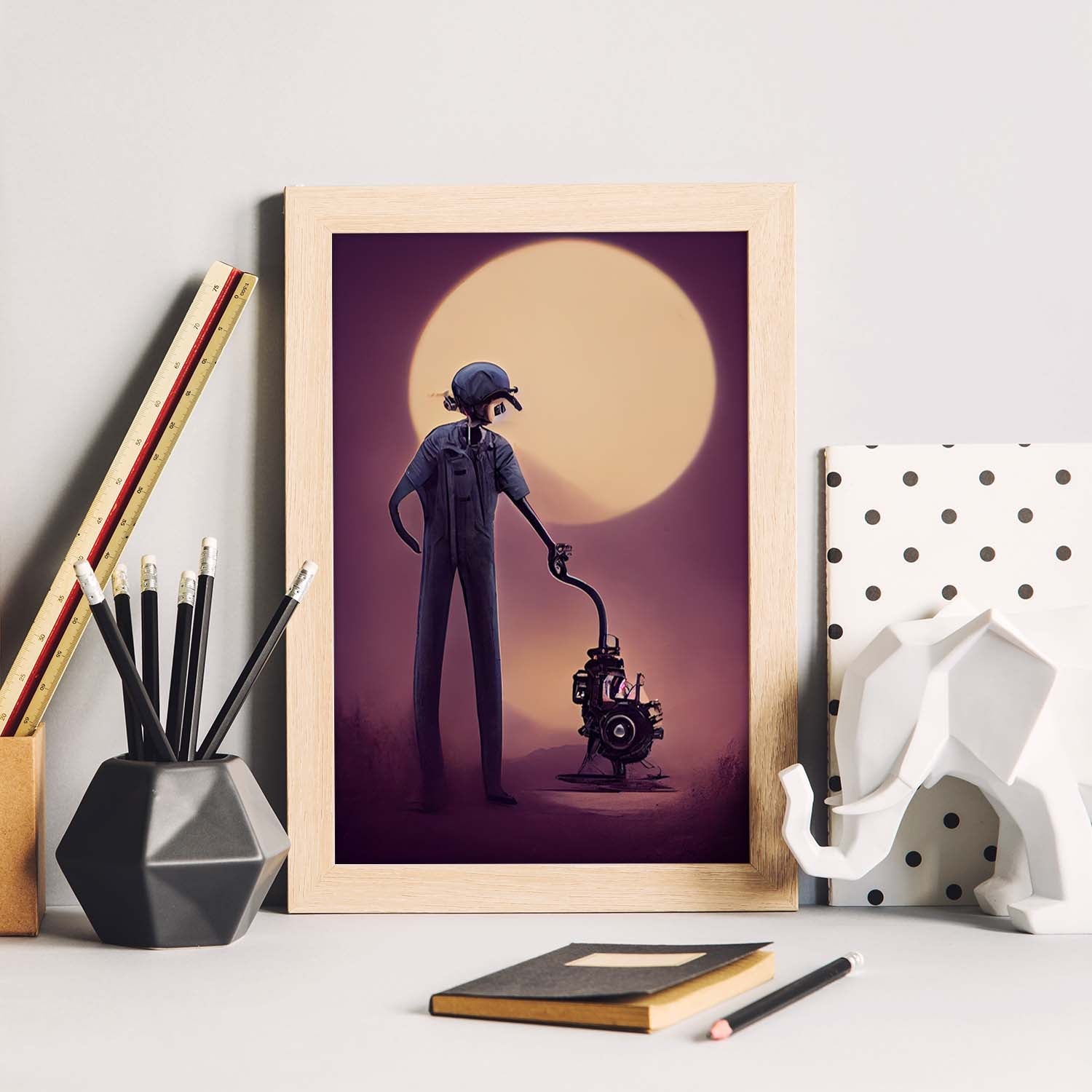 Nacnic Lámina Mecánico Intelectual al estilo de T. Burton. Ilustraciones de profesiones y oficios inspiradas en arte gótico y oscuro. Diseño y Decoración de Interiores.-Artwork-Nacnic-Nacnic Estudio SL