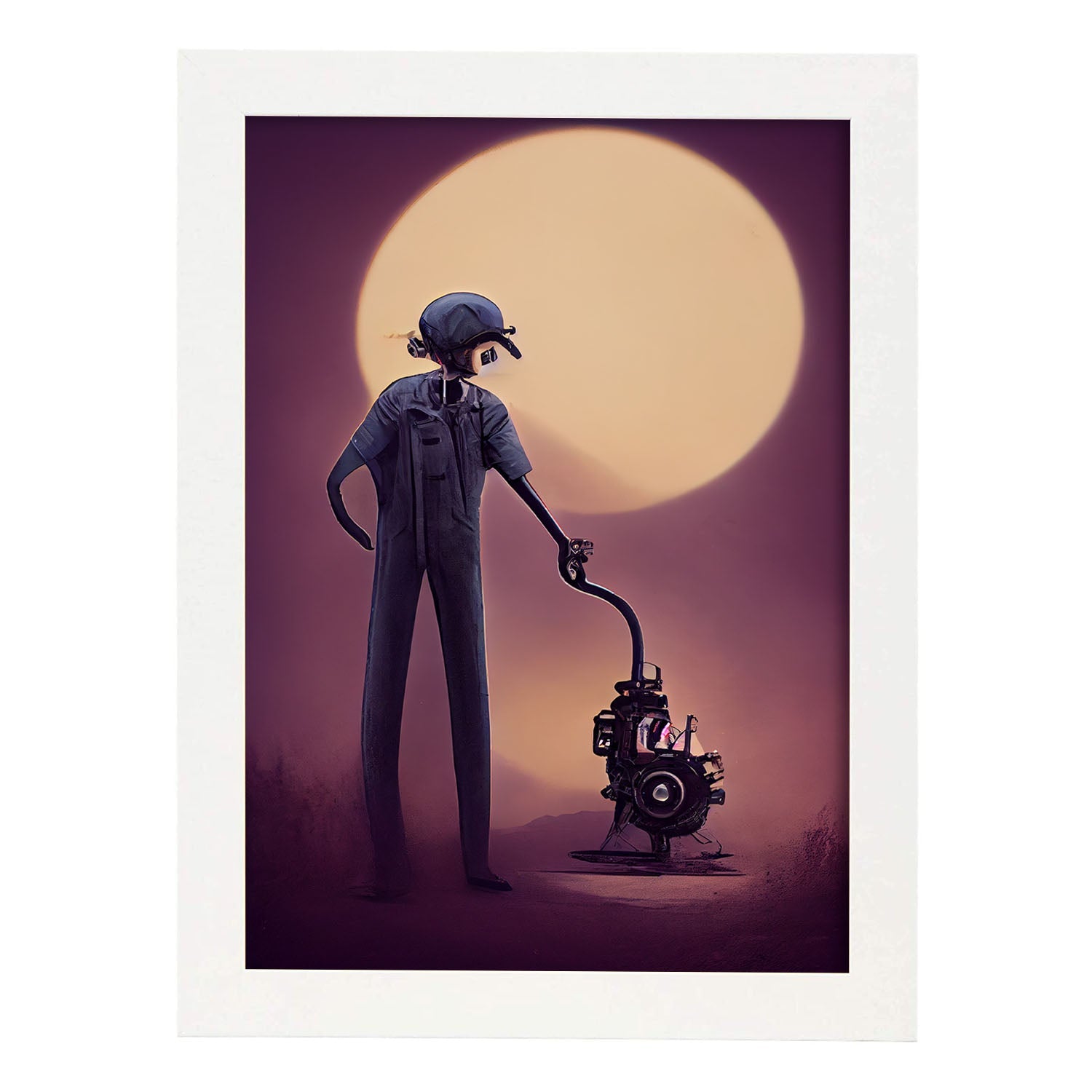 Nacnic Lámina Mecánico Intelectual al estilo de T. Burton. Ilustraciones de profesiones y oficios inspiradas en arte gótico y oscuro. Diseño y Decoración de Interiores.-Artwork-Nacnic-A4-Marco Blanco-Nacnic Estudio SL